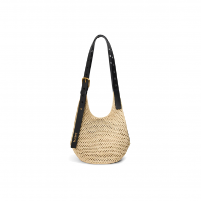 LOEWE SMALL PUNCH HOLE HOBO IN RAFFIA AND CALFSKIN A914W86X01 (43*40*40cm)